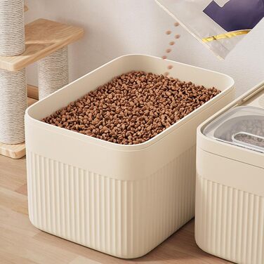 Герметичний контейнер для зберігання корму для тварин (до 13,6 кг), для собак, котів та іншого корму, з мірним стаканчиком, білий