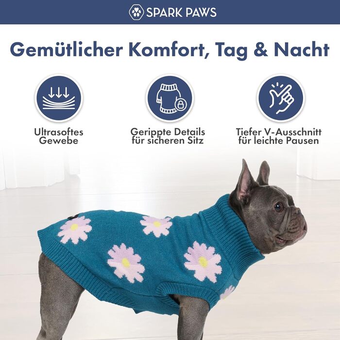 Теплий зимовий пуловер для собак Spark Paws з ультрам'якого матеріалу – для маленьких, середніх та великих собак, французьких бульдогів, пітбулів (квітковий, M)