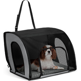 Закритий автомобільний сидіння-переноска для собак K&H Pet Products, безпечна дорожня сумка для домашніх тварин з м'якими стінками, багато входів, сітчасті вікна, знімний чохол, для подорожей