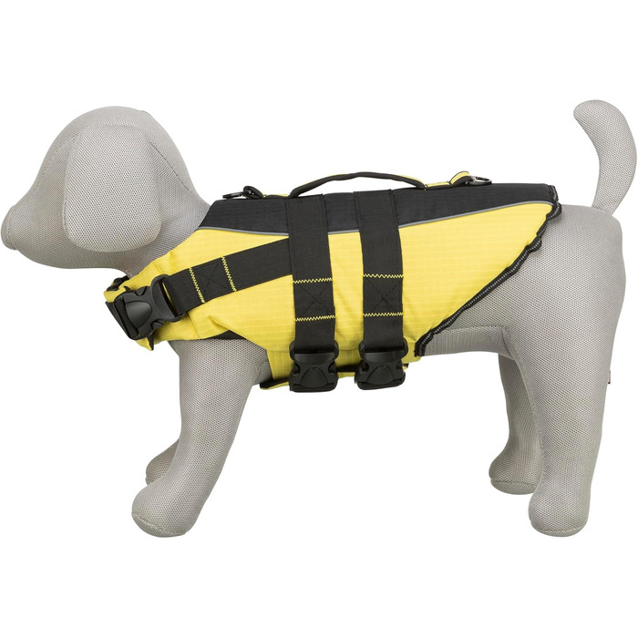 Жилет рятувальний для собак TRIXIE, XS (28 см, до 12 кг), неоново-жовтий. Швидковисихаючий, з ручкою для безпеки у воді. Модель SUB-30125 чорний/жовтий