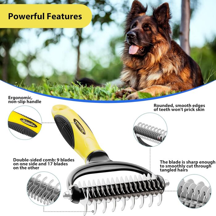 Двостороння щітка для грумінгу тварин 2-в-1: щітка для вичісування шерсті та гребінець для собак та котів (жовта)