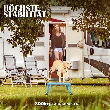 Алюмінієва розкладна сходинка-підставка, 300 кг, 3 сходинки, регульована висота, широка антиковзна поверхня, для автодому, саду та сходинок для собак, легка та складна (Блакитна)