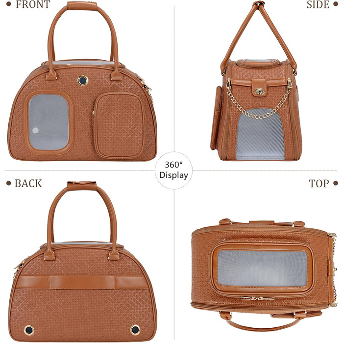 Стильна сумка-переноска для собак преміум-класу, для маленьких собак та цуценят, з вентиляцією, м'якими боковинами, з кишенею, 42.9 x 22.9 x 30 см (L x B x H), Колір: Коричневий