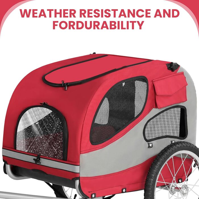 Причіп для собак до 30 кг, складний, з відбивачами, сумкою, м'яким внутрішнім простором та страхувальними ременями, червоний