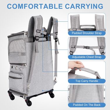 Переноска для котів та собак, XL, сіра. Зручна переноска з колесами, розкладна, до 12 кг