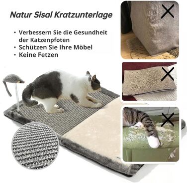Килимок-кігтеточка для котів Happi N Pets із плетеного сизалю, з м'яким лежаком, інтерактивною іграшкою та котячою м'ятою, складаний