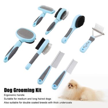 Набір гребінців для собак та котів 8 в 1: багатофункціональний інструмент для догляду за довгою шерстю, гребінь з нержавіючої сталі, ергономічна ручка, ефективне видалення ковтунів