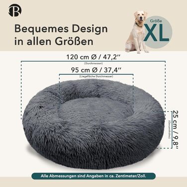 Ортопедичне ліжко для собак великих порід, 120 см, Donut подушка, Memory Foam, круг, кошик для собак, м'яке, плюшеве, штучне хутро, колір: темно-сірий XL-120 см темно-сірий