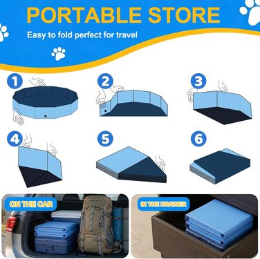 Басейн для собак складний 180x30 см, PVC, антиковзний, швидкий дренаж, блакитний