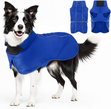 Водонепроникний зимовий теплий одяг для собак, куртка з високим коміром та флісовою підкладкою, регульована посадка, для середніх та великих порід, синій
