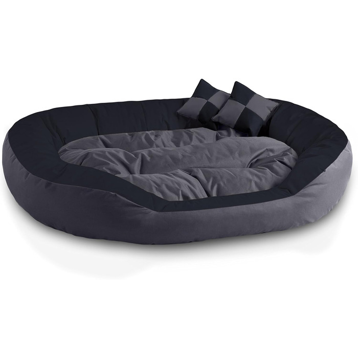 BedDog® Hundebett SABA 4в1: овальне/кругле, велике, з бортиком, XL, мокко/чорно-коричневий, 110x80x23 см, ROCK-FLOW (сірий/антрацит)