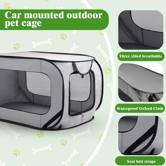 Складана переноска для собак, 92x52x52 см, з двома дверцятами, Pop-Up, Oxford, дихаюча, міцна, для собак та котів до 29.5 кг (сіра)