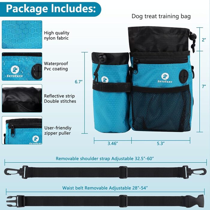 Сумка для корму для собак 2-в-1 з пляшкою води та диспенсером для пакетів, чорно-зелена/блакитна