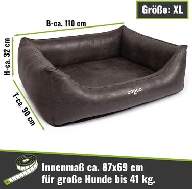 Ортопедичне собаче ліжко для великих собак, XXL, з антиковзким покриттям, корзина для собак з штучної шкіри, м'яке ліжко для собак, собаче ліжко чорного кольору 110 x 90 см, розміри 110 x 90 x 35 см, антиковзне покриття