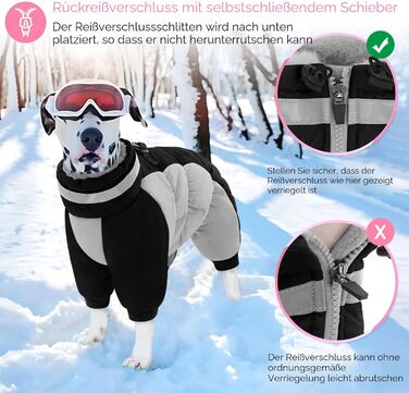 Зимовий комбінезон для собак AOFITEE - теплий водонепроникний костюм для маленьких собак з ніжками, підходить для Пудель, Джек Рассел, чорний S