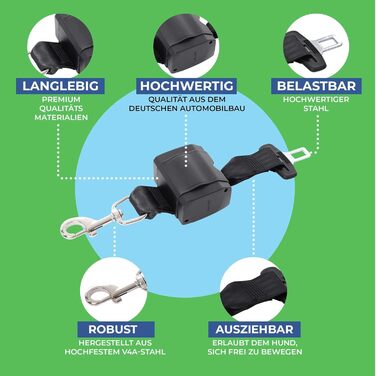 Автоматичний собачий ремінь безпеки для автомобіля - висувний, німецьке виробництво / Ремінь для собак середніх та великих порід / Ремінь з поворотним карабіном з нержавіючої сталі