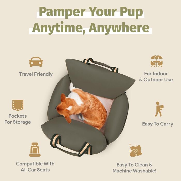 Водонепроникне ліжко-підвищення для собак у машину, переноска для собак, оливковий