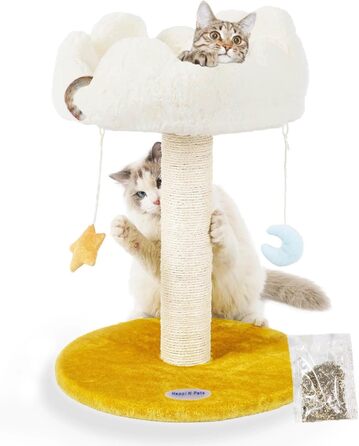 Котячий комплекс Happi N Pets 56 см – когтеточка з ліжком, платформою, натуральний сизаль, підвісні іграшки, стійкий котячий будиночок