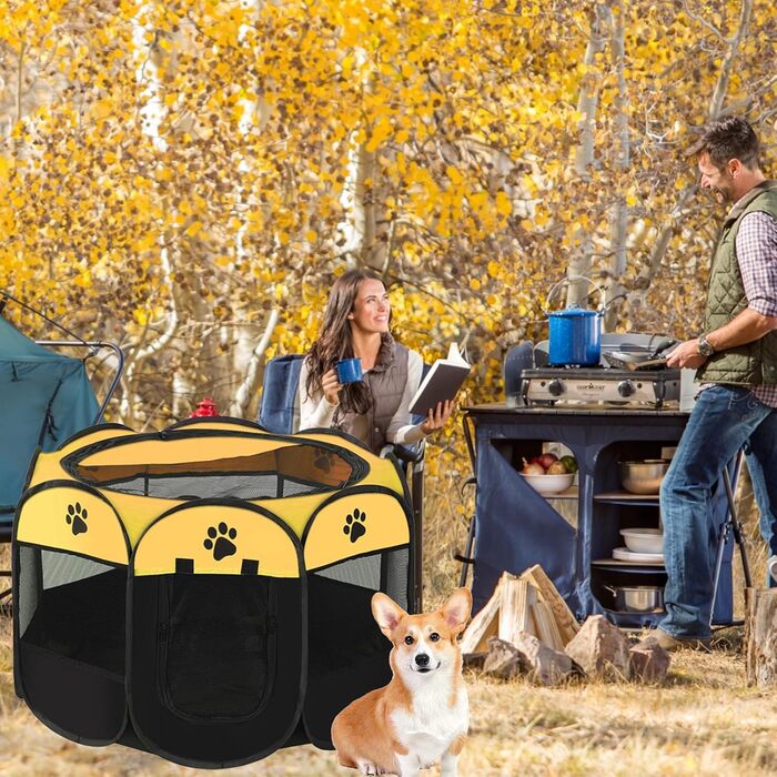Портативний вольєр для цуценят та тварин, 74x43 см (жовтий)