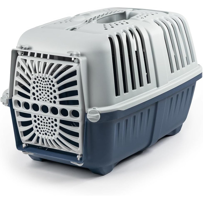 Транспортна переноска для собак Lionto з міцного переробленого пластику, 55x36x36 см, з надійним замком та ручкою для перенесення, підходить для котів та дрібних тварин, для тварин до 15 кг, сірий колір (Темно-синій, Д 48 x Ш 32 x В 33 см)