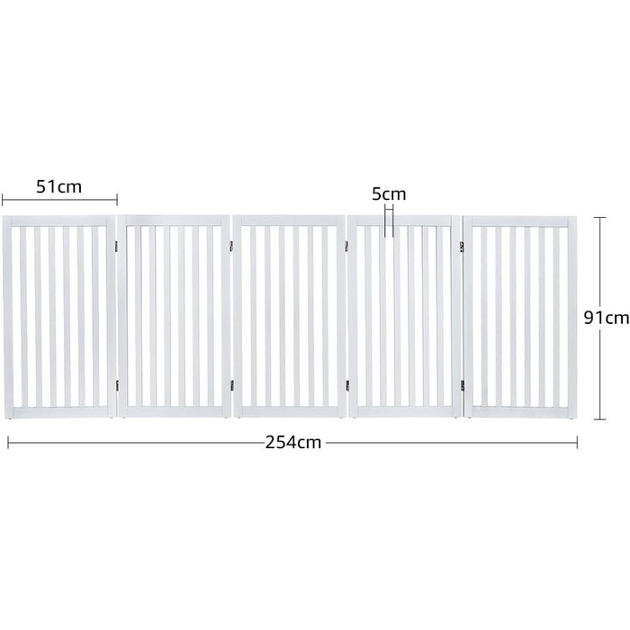 Захисне бар'єр для собак Unipaws: дерев'яне, без свердління, розкладне, для дому, 61 см, білий (5 елементів, 254 x 91 см)