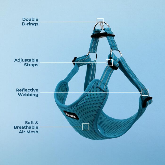 Шлейка для собак Voyager з відбиваючими смугами Best Pet Supplies - Міцна жилетка для собак без натягу з кільцем для повідка, дихаюча, блакитна, розмір M (Обхват грудей: 43-53 см)