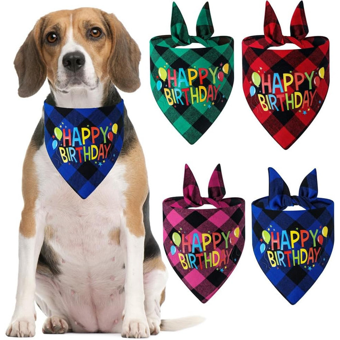 Яскравий бандана на день народження для собак, трикутник, двошаровий, для маленьких, середніх та великих собак (червоний + фруктовий зелений)