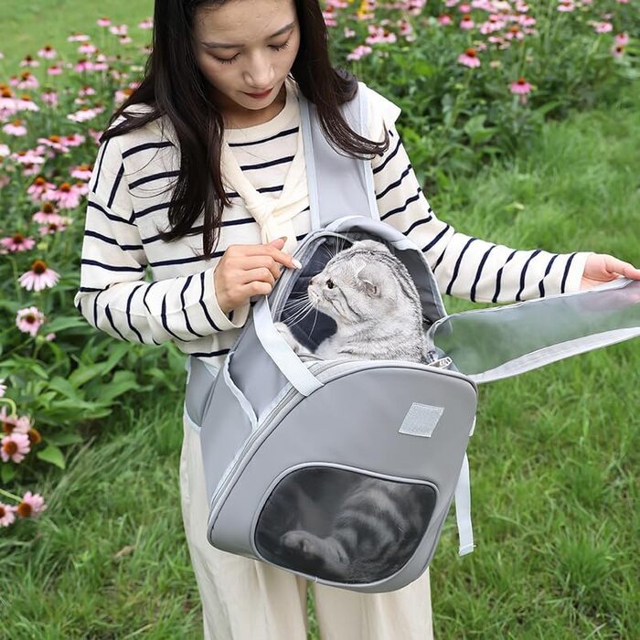 SOLAPOLLO Сумка-переноска для тварин через плече, сіра. Підходить для собак та котів до 9 кг. Ідеальна для подорожей, кемпінгу та прогулянок.