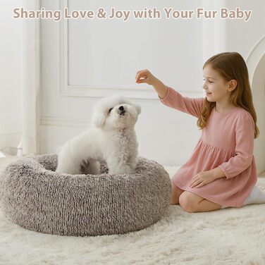 Кругле ліжко для собак та котів Donut, штучне хутро, самопідігріваюче, м'яке, зручне (76.2 x 76.2 x 25.4 см, світло-коричневе)