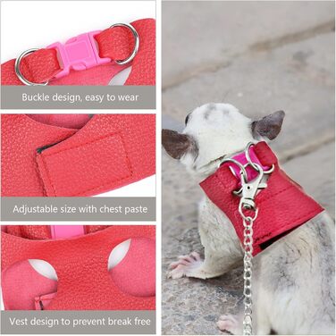 La La Pet® Регульований шлея та повідець для хом'яків, з металевим ланцюжком, для прогулянок, розмір S, червоний