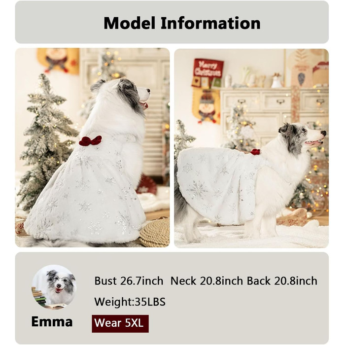 Біле собаче плаття FLAdorepet для великих собак, дівчаток, святкове (Великдень, Новий рік), теплий зимовий костюм, 7XL (Обхват грудей 90 см, Вага 29-36 кг)