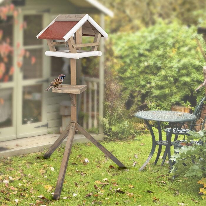 Дерев'яний годівничка для птахів VOSS.garden Birdy зі стійкою, силосом для корму та кормовим столиком, 30 x 48 x 123 см