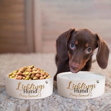 Керамічна годівниця для собак з іменем 'Улюблений собака' | Набір з годівницею/без підставки | Подвійна годівниця, миска для корму та води | для великих, середніх та маленьких собак, станція для годування (2x 500 мл)