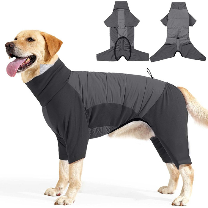 Водонепроникний теплий зимовий одяг для собак, вітронепроникний костюм для собак середніх та великих порід, одяг для собак з отвором для шлейки – сірий (XL)