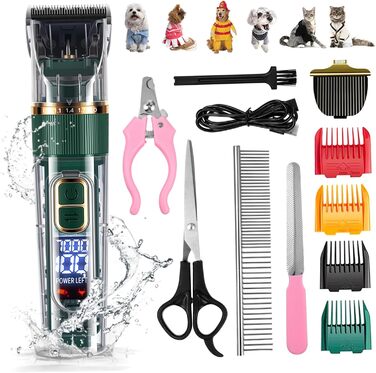 Набір для грумінгу домашніх тварин Kisangel: бездротова машинка для стрижки собак та котів з LCD-дисплеєм, миється, акумуляторна