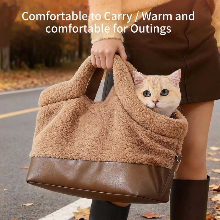 Трагеція для маленьких домашніх тварин, водонепроникна та тепла, з ременем безпеки, для собак та котів, для малих та середніх порід, для зимового відпочинку, подорожей та покупок (колір: коричневий)