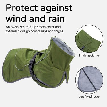 Водонепроникний собачий плащ, тепла куртка для собак з шлейкою, світловідбиваючий цуценячий плащ з флісовою підкладкою для великих та міцних собак, холодна погода, для використання в приміщенні та на вулиці, колір зелений, розмір XXL