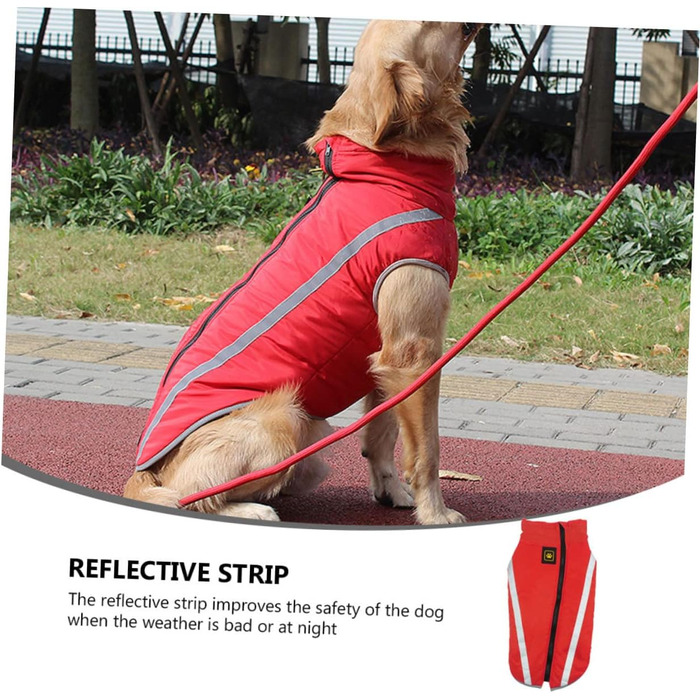 Водонепроникний дощовик для собак MERRYHAPY з флісовою підкладкою та світловідбиваючими смугами (45x55 см, червоний)