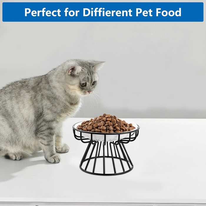 Набір мисок для котів VIDETOL (3 шт.) з підняттям, керамічні миски для корму з металевим підставкою та нековзною підкладкою, підходять для котів та собак