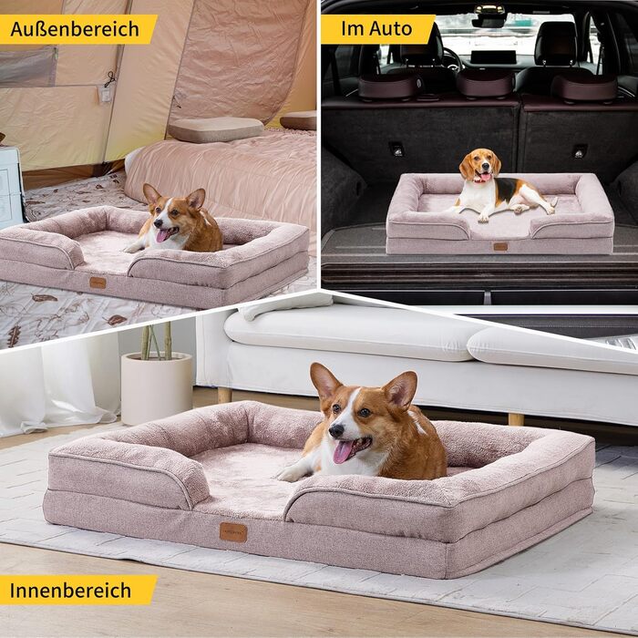 Ортопедичне ліжко для собак середніх та великих порід 109x84x21 см, високощільна губка, знімний водонепроникний чохол, комфортне, антиковзаюче (Хакі, XL)