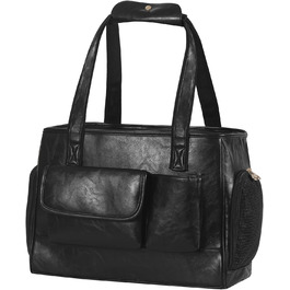 Сумка-переноска для собак та котів, шкіряна, для подорожей, чорна