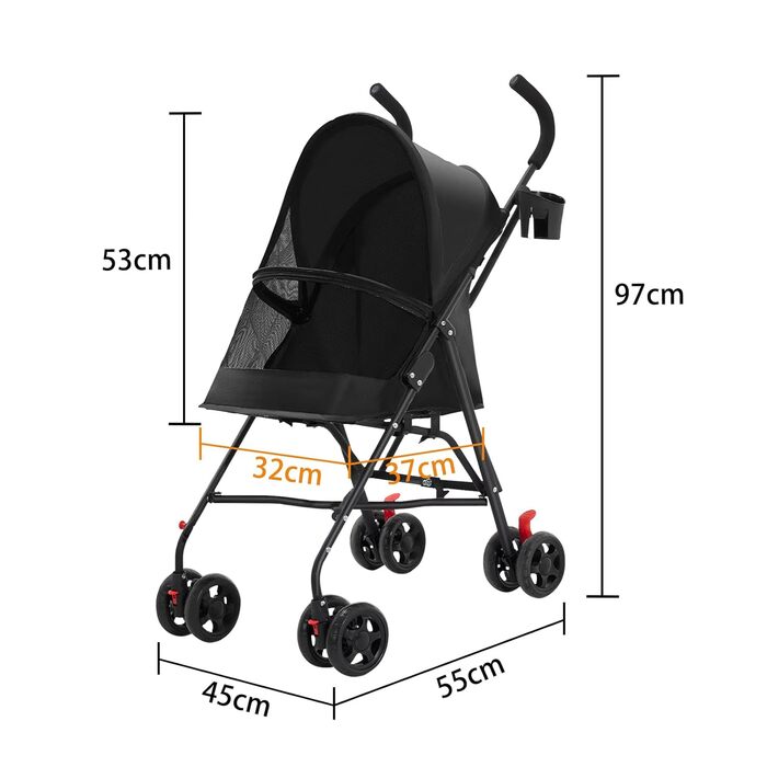 Візок для собак Homewell 2в1: візок-будка, сумка-переноска з підсклянниками, складна конструкція, гальмо та захист від дощу, візок-джерсі для домашніх тварин (чорний)