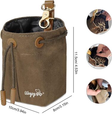 Сумка для корму для собак, канвас, з кліпсою та шнуром, для тренувань (колір: коричневий)