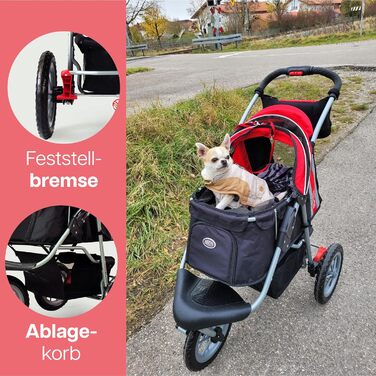 Візок для собак Innopet Comfort EFA Eco чорний/червоний – розкладний візок для собак та котів, підходить для лісу та пляжу, з великими колесами 30см, вантажопідйомність 25кг, з повідками