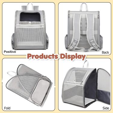 Рюкзак для кота/собаки Hykiee, переноска для тварин до 8 кг, дихаючий, з вікном та строєм, сірий