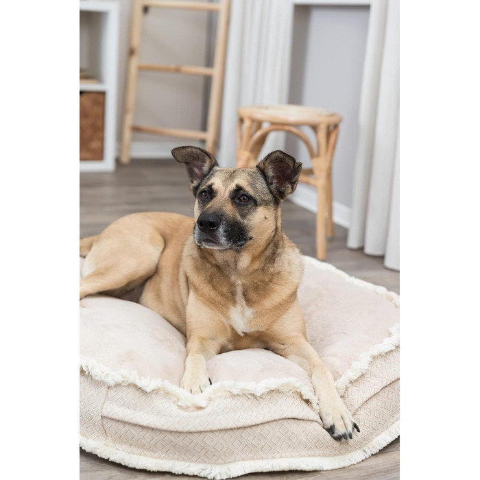 Ліжко для собак та котів TRIXIE Kuscheliges Boho, овальне, 100x85 см, бежеве - знімний, пральний чохол