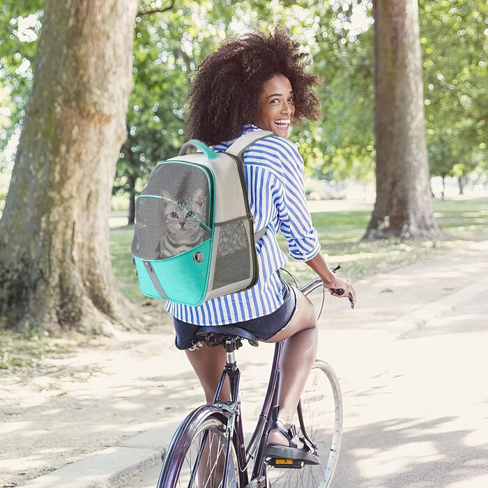 Рюкзак-переноска для тварин Galatée: розширюваний рюкзак для котів та маленьких собак (зелений/блакитний)