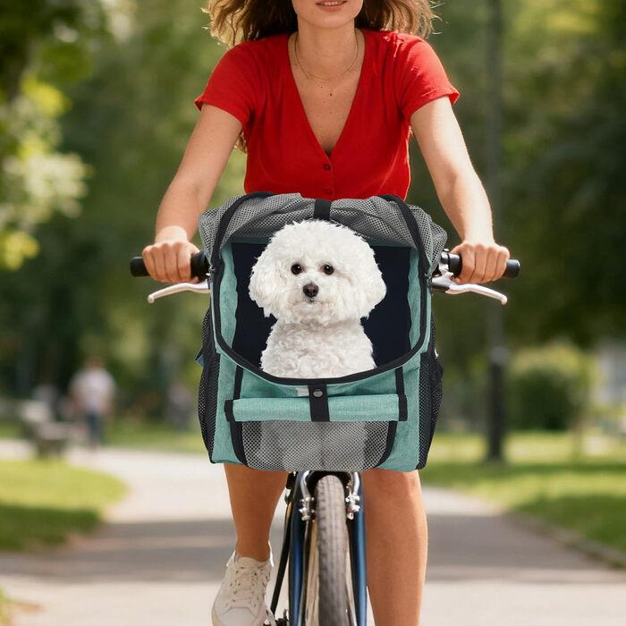 Рюкзак для собак і котів 32x29x39 см, блакитно-зелений, з сіткою та кишенями