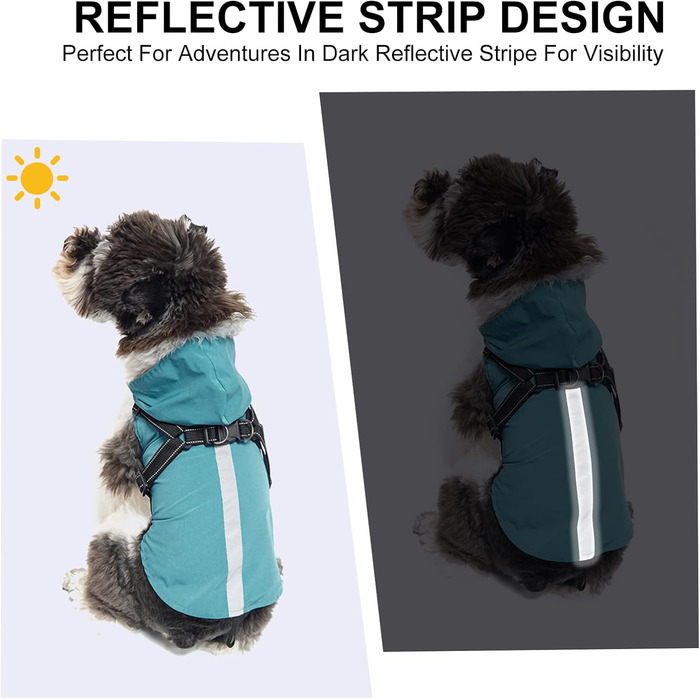 PETCUTE Дощовик для собак, дощова куртка з поворотком для нашийника, водонепроникний, з світловідбиваючими смугами, регульований капюшон, для маленьких, середніх та великих собак (S, блакитний)