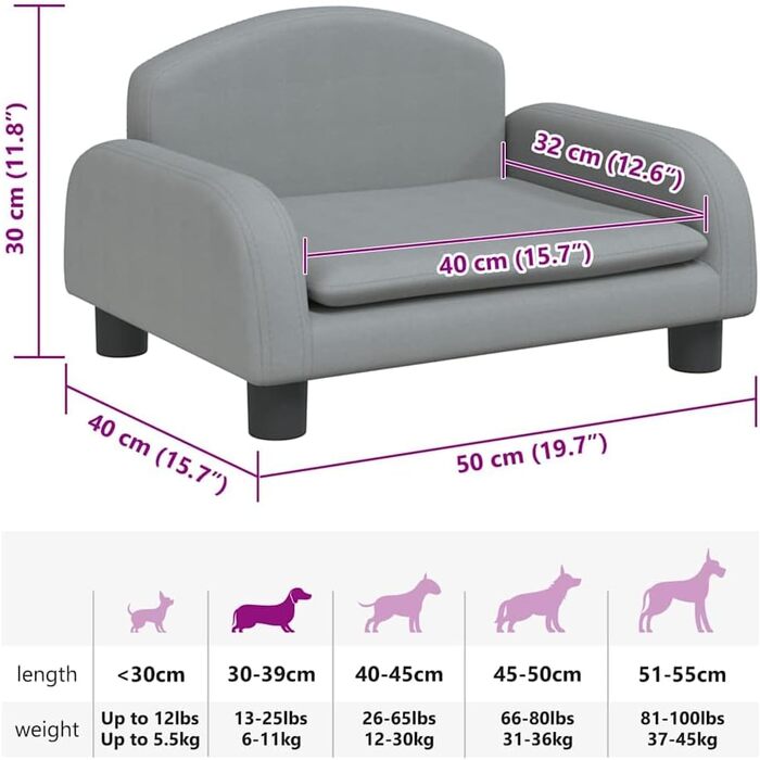 Крісло-ліжко для собак, м'яке лежанка для тварин, лежанка для маленьких собак та котів, сірий колір, 50 x 40 x 30 см
